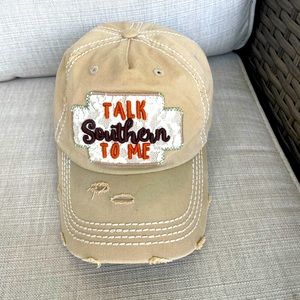 Beige, “Talk Southern To Me”, Distressed, Adjustable Hat